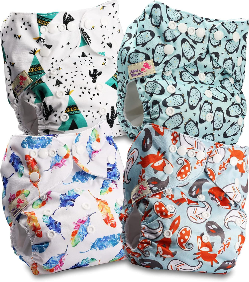 Littles and Bloomz FLP2-0406 Pañal reutilizable con clip estándar, 4 pañales