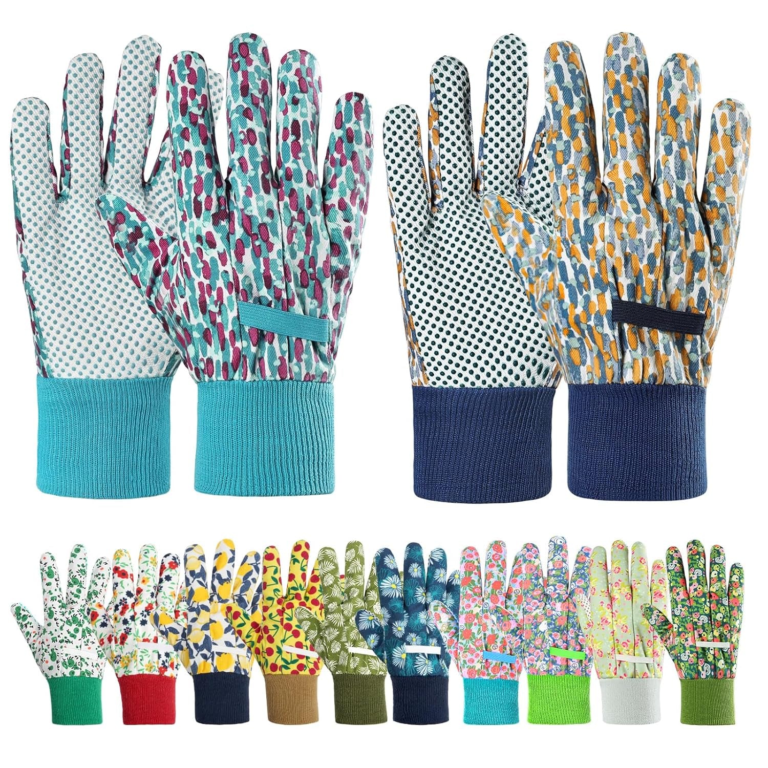 Handschuhe Für Garten, 2Er Set Gartenhandschuhe, Antirutschbeschichtung Arbeitshandschuhe, Einheitsgröße Arbeitshandschuhe Mit Pvc-Punkten Und Reißfester Canvas-Stulpe Zum Pflanz & Gartenarbeit