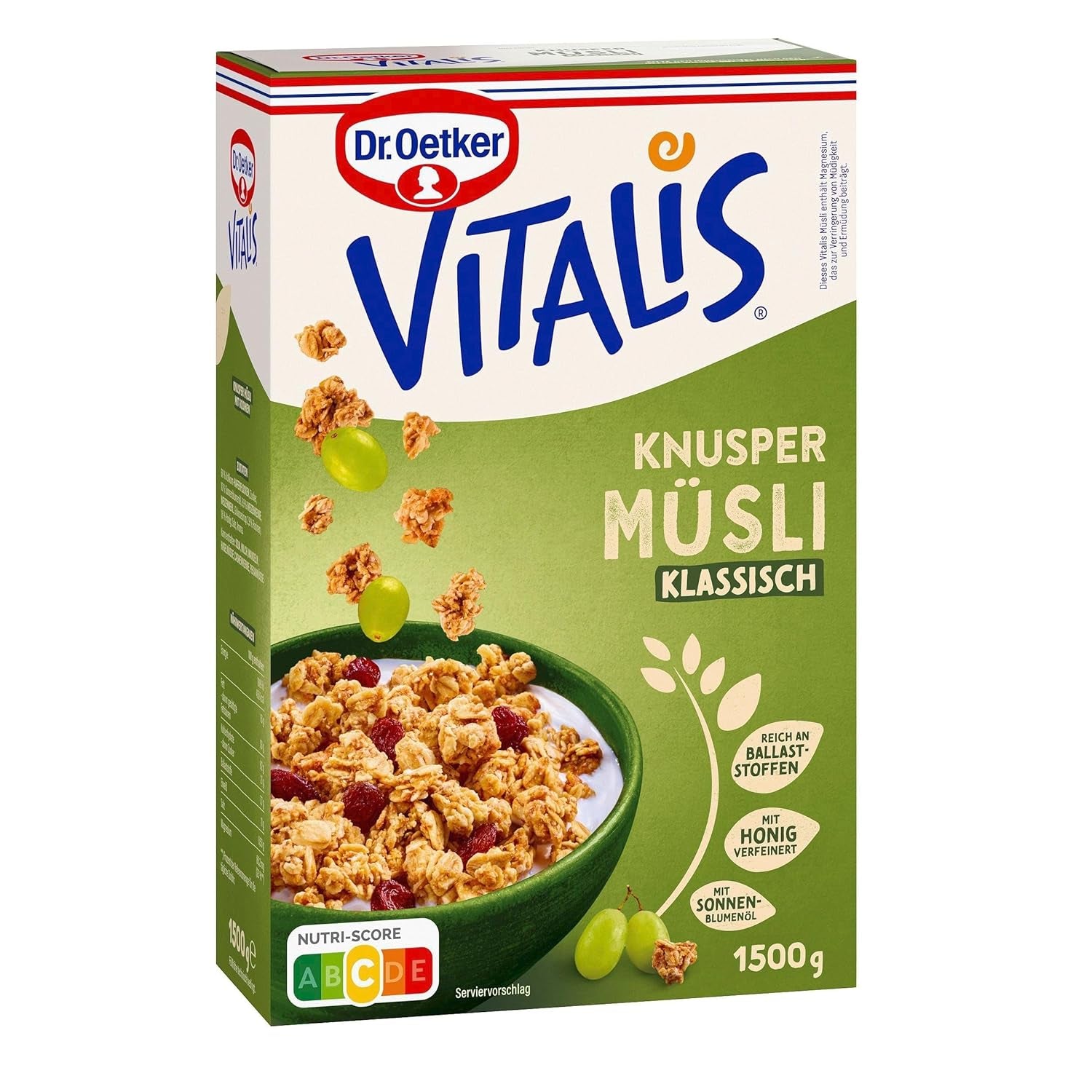 Dr. Oetker Vitalis Crunchy Honeys: Muesli crujiente con miel para desayunos y meriendas, paquete de 5 (5 x 600 g)
