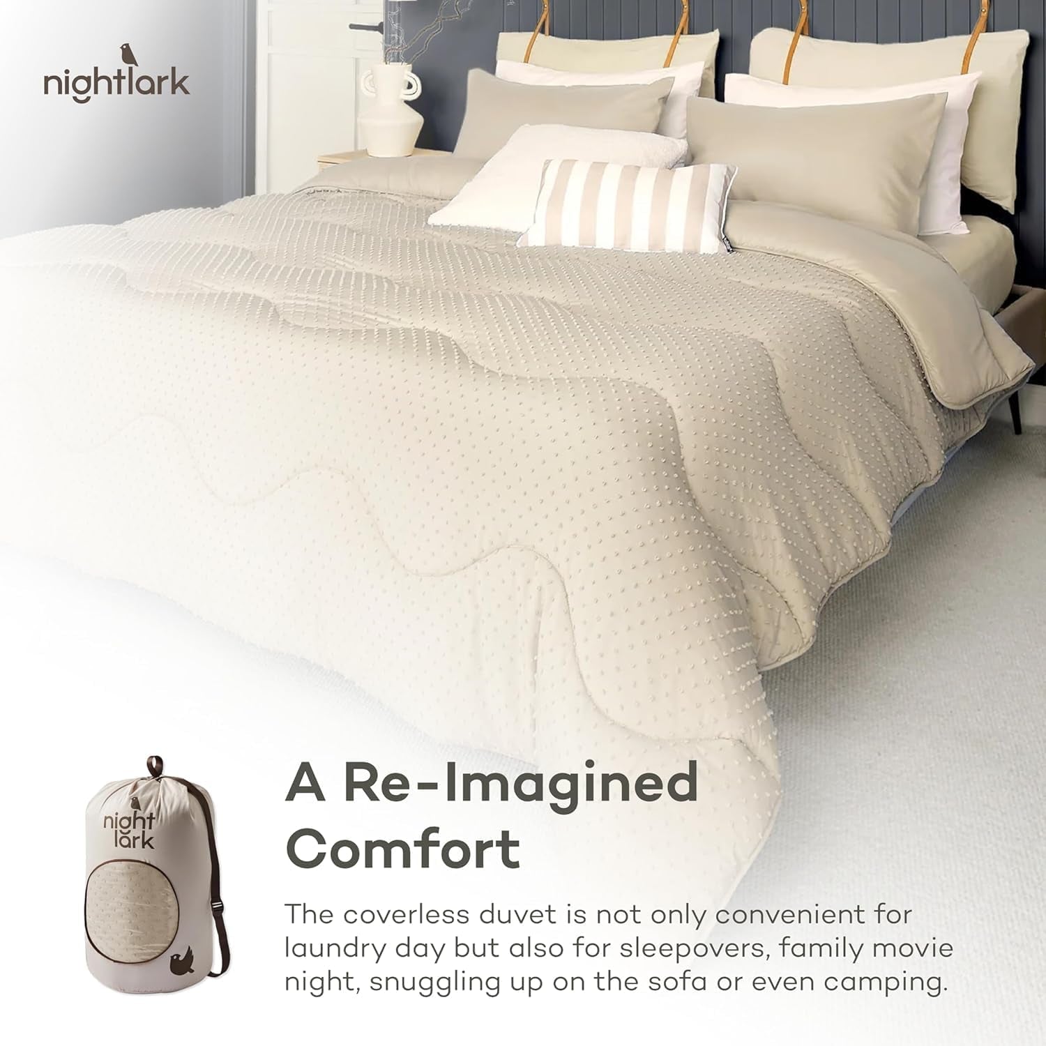 Night Lark Plapumă fără capac, 4.5 Tog, dimensiune rege, colecție Tufted Dot, lenjerie de pat de lux, hipoalergenic, lavabil la mașină, nisip cald Plapumi si pilote Naty Shop