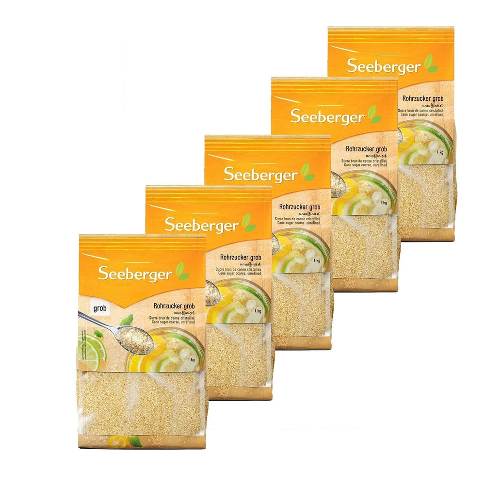 Seeberger Rohrzucker Grob 5Er Pack: Vollrohrzucker Besonders Aromatisch - Ideal Para Cócteles Y Zum Backen - Grob - Sin rafinar, Vegano (5 X 1 Kg) Edulcorantes Naty Shop