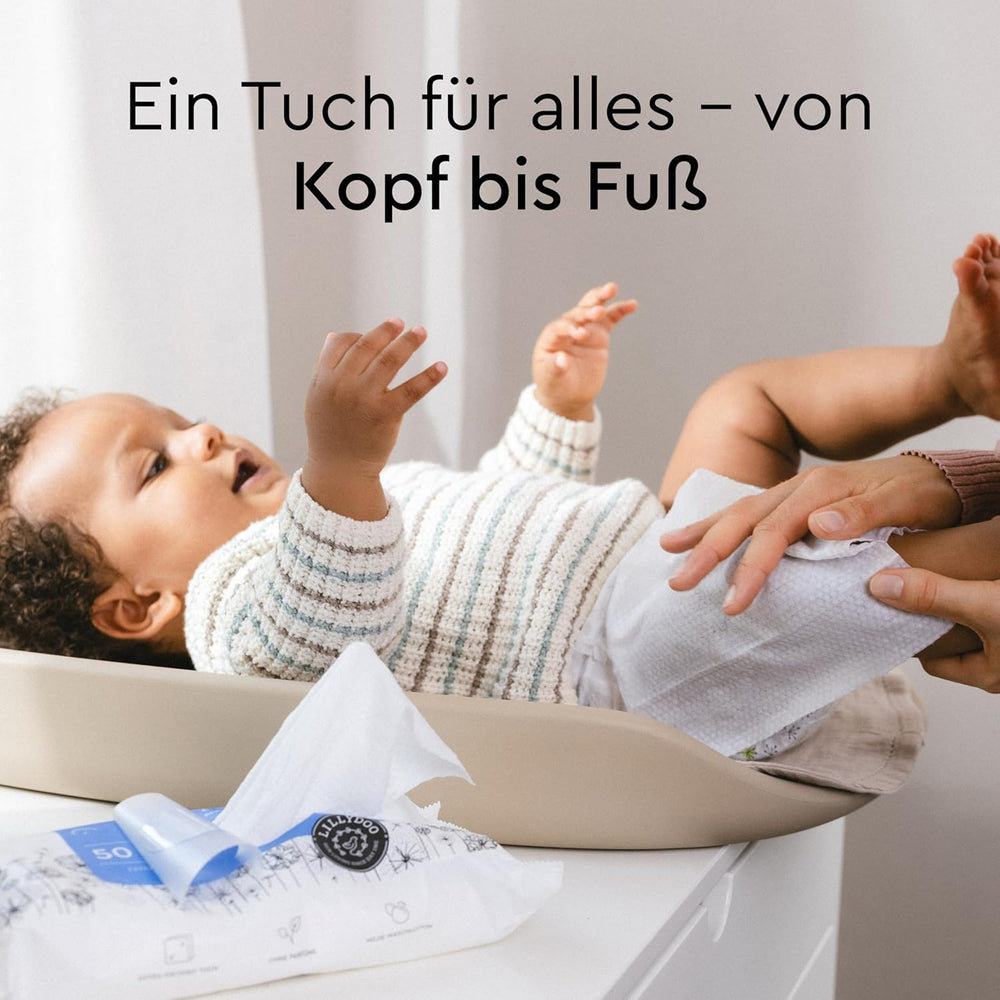 LILLYDOO Toallitas húmedas 50 unidades 100% sin plástico Toallita extra grande sin perfume