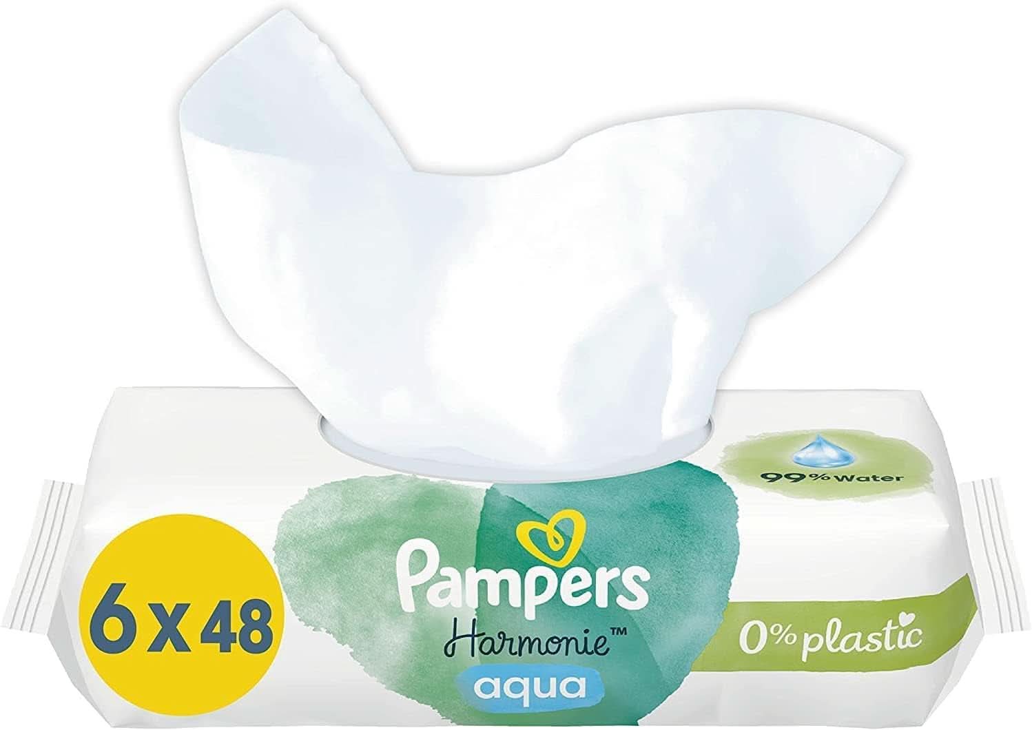 Pampers Harmonie Aqua toallitas húmedas, toallitas húmedas que ayudan a restaurar el valor del pH natural de la piel, loción ligera con 99% de agua Baby Wet Wipes Naty Shop 288 toallitas