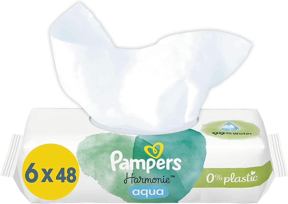 Pampers Harmonie Aqua toallitas húmedas, toallitas húmedas que ayudan a restaurar el valor del pH natural de la piel, loción ligera con 99% de agua Baby Wet Wipes Naty Shop 288 toallitas
