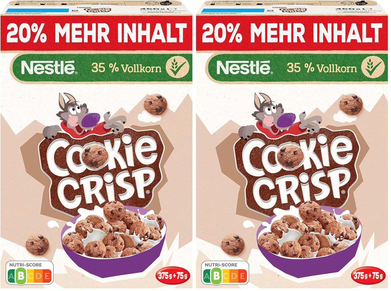 Nestlé Cookie Crisp (+20%), cereal integral de desayuno para niños, paquete de 1 (1x450g)