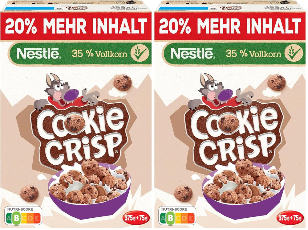 Nestlé Cookie Crisp (+20%), cereal integral de desayuno para niños, paquete de 1 (1x450g)