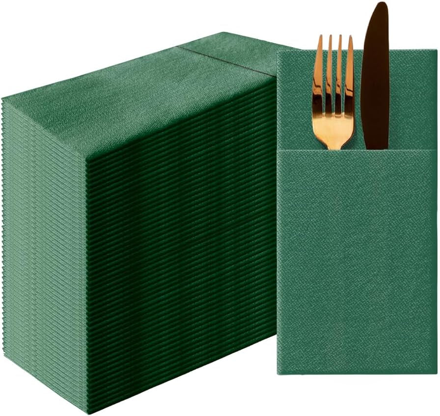 PAW - Șervețele pentru tacâmuri Airlaid - Fabric-like (39 X 40 Cm 1/8 fold) | 50 bucăți | Horeca | Ideal pentru nuntă, botez, comuniune, aniversare | Buzunare pentru tacâmuri | Gri