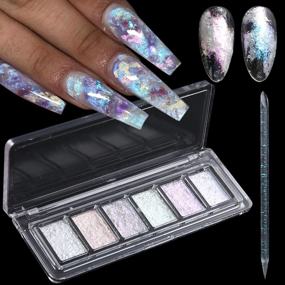 Wahrshei 6 Chrome Nail Powder, Chrome Pulver Nägel Mit Spiegeleffekt, Laser Chrome Puder, Pearl Effect Powder Für Glazed Donut Nails