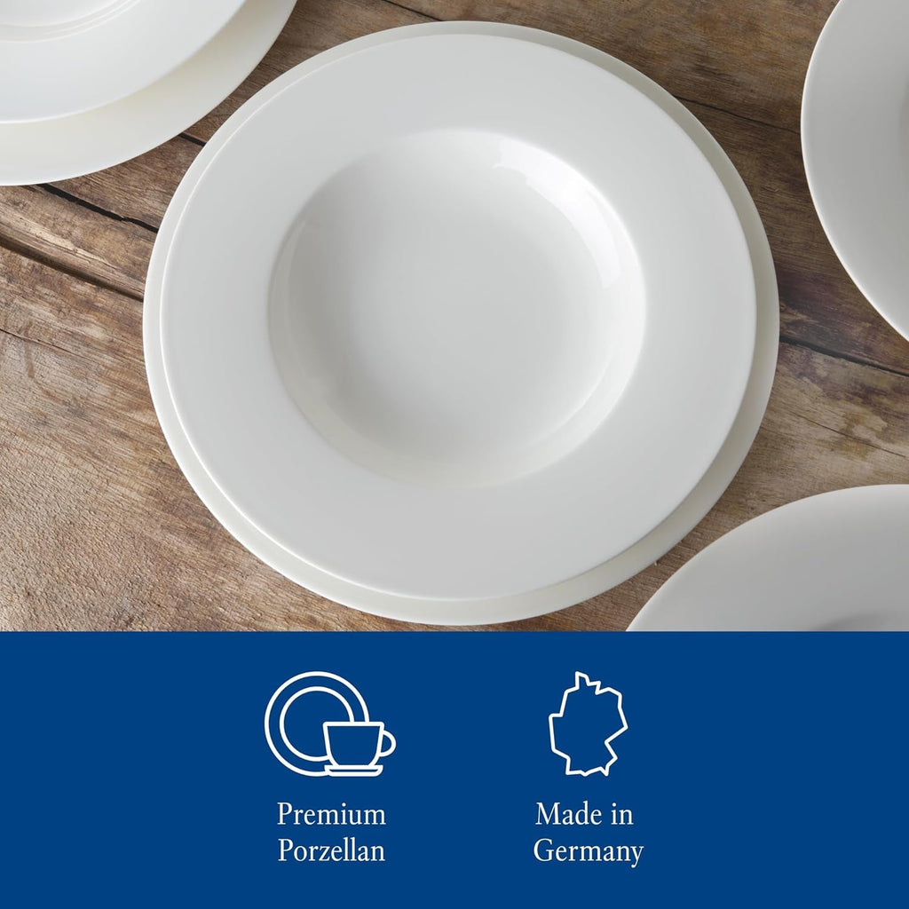Vivo by Villeroy & Boch Basic White Tafelservice 12 Teilig Weiß, Teller Set, Weißes Geschirr, Geschirrset 6 Personen, Essservice, Speiseteller, Suppenteller, Spülmaschinenfest, Premium Porzellan Seturi vesela masa Naty Shop