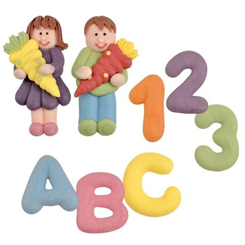 Günthart, 8 figuritas de azúcar para el inicio del cole y letras, 115 gramos Sprinkles Naty Shop