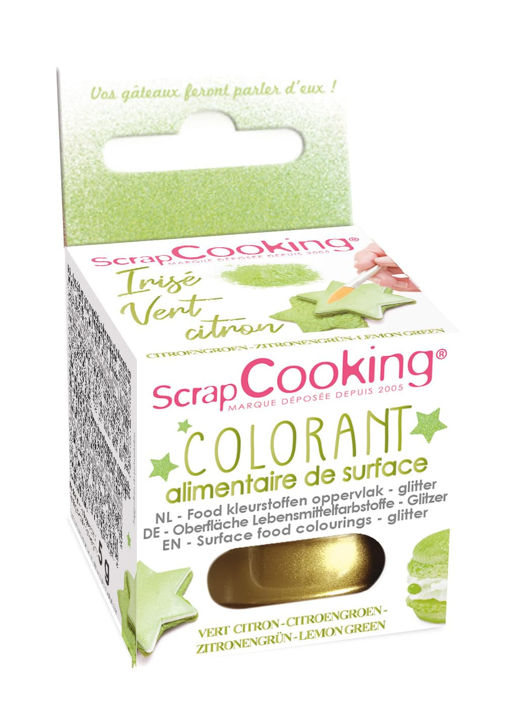 Scrapcooking - Colorant alimentar verde lime - Pudră comestibilă cu sclipici pentru suprafețe - Pentru prăjituri, fursecuri, macaroane, ciocolată și pastă de zahăr - Verde lămâie - 4087