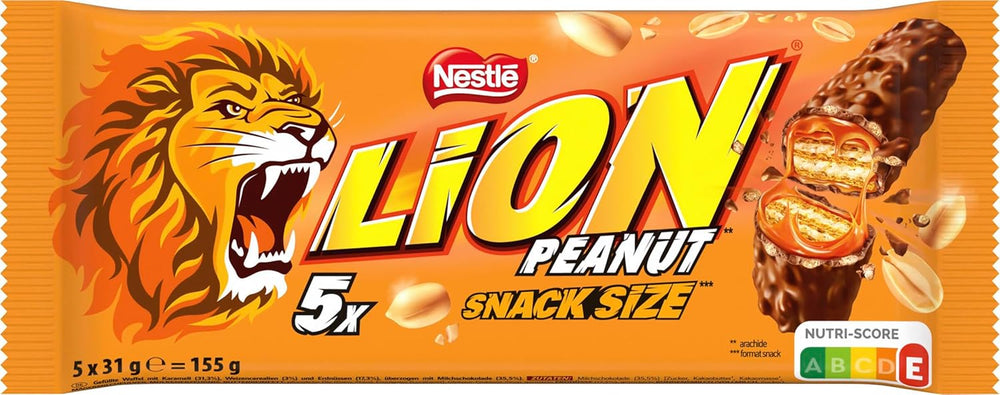 Barra de chocolate con maní cubierta de chocolate con leche, delicioso relleno de caramelo, maní y oblea crujiente, paquete de dulces a granel, 1 paquete (5 x 31 g)