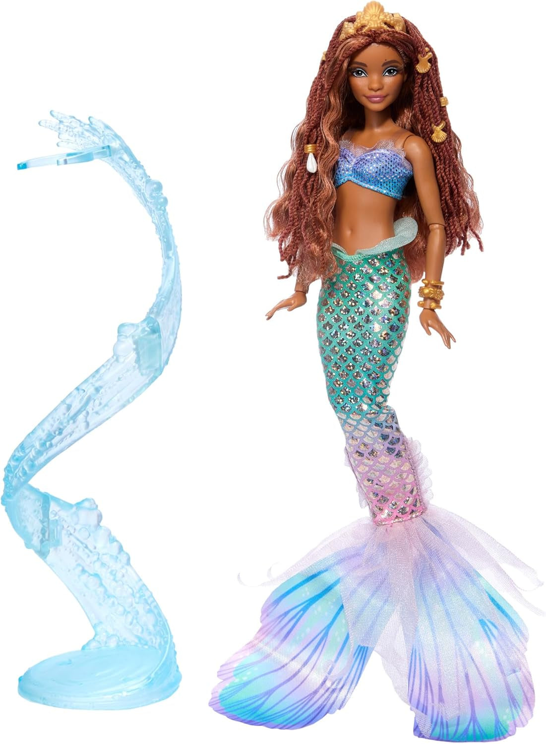 Mattel Disney Ariel Mica Sirenă - Păpușă Sirenă Deluxe cu Mărgele de Păr și Suport pentru Păpușă pentru Joacă Imaginativă și Expoziție, pentru Copii cu Vârsta de 3 Ani și Peste, HNF42