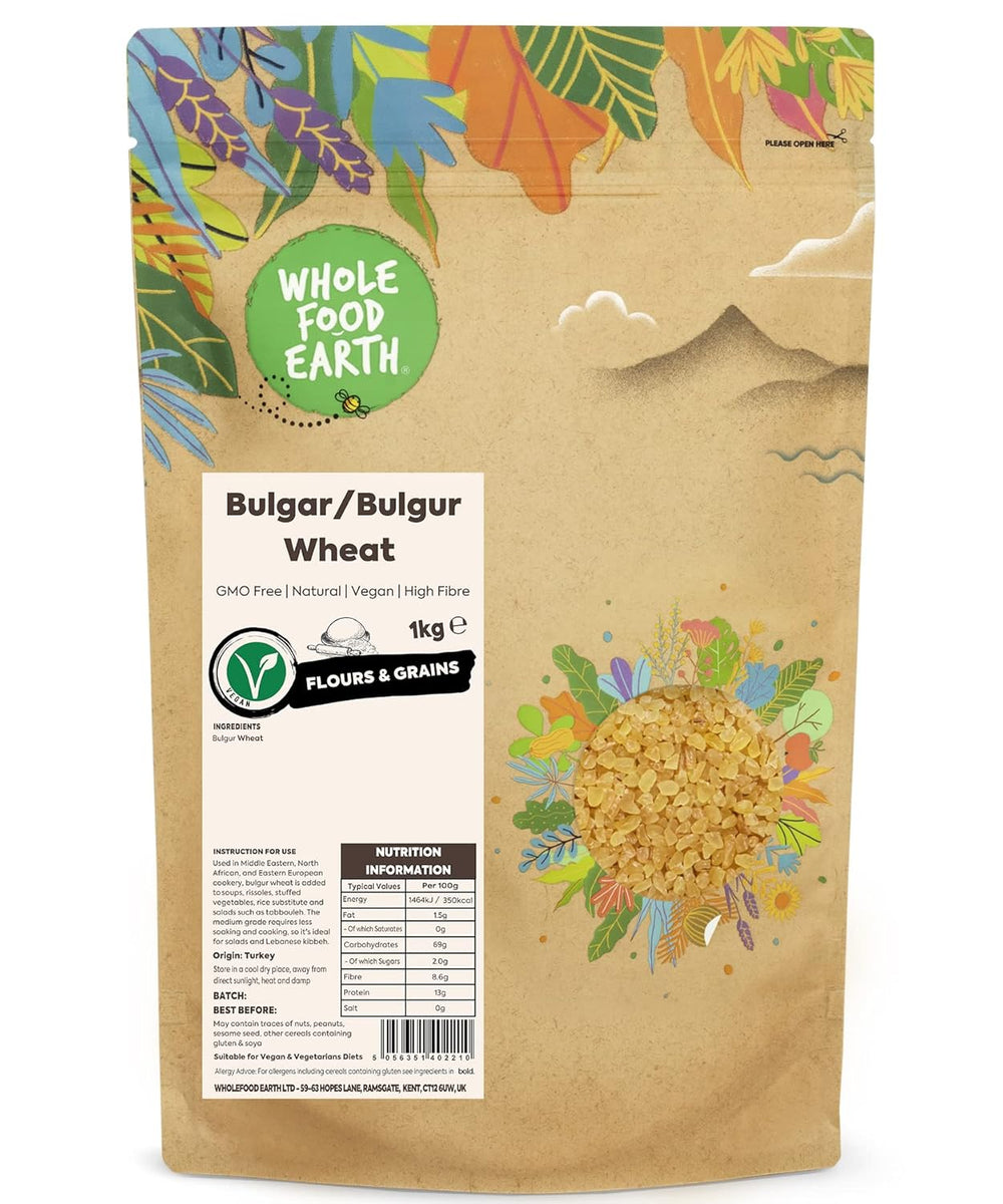 Wholefood Earth trigo bulgur - sin OGM - natural - vegano - sin lácteos - sin azúcar añadido, 500g