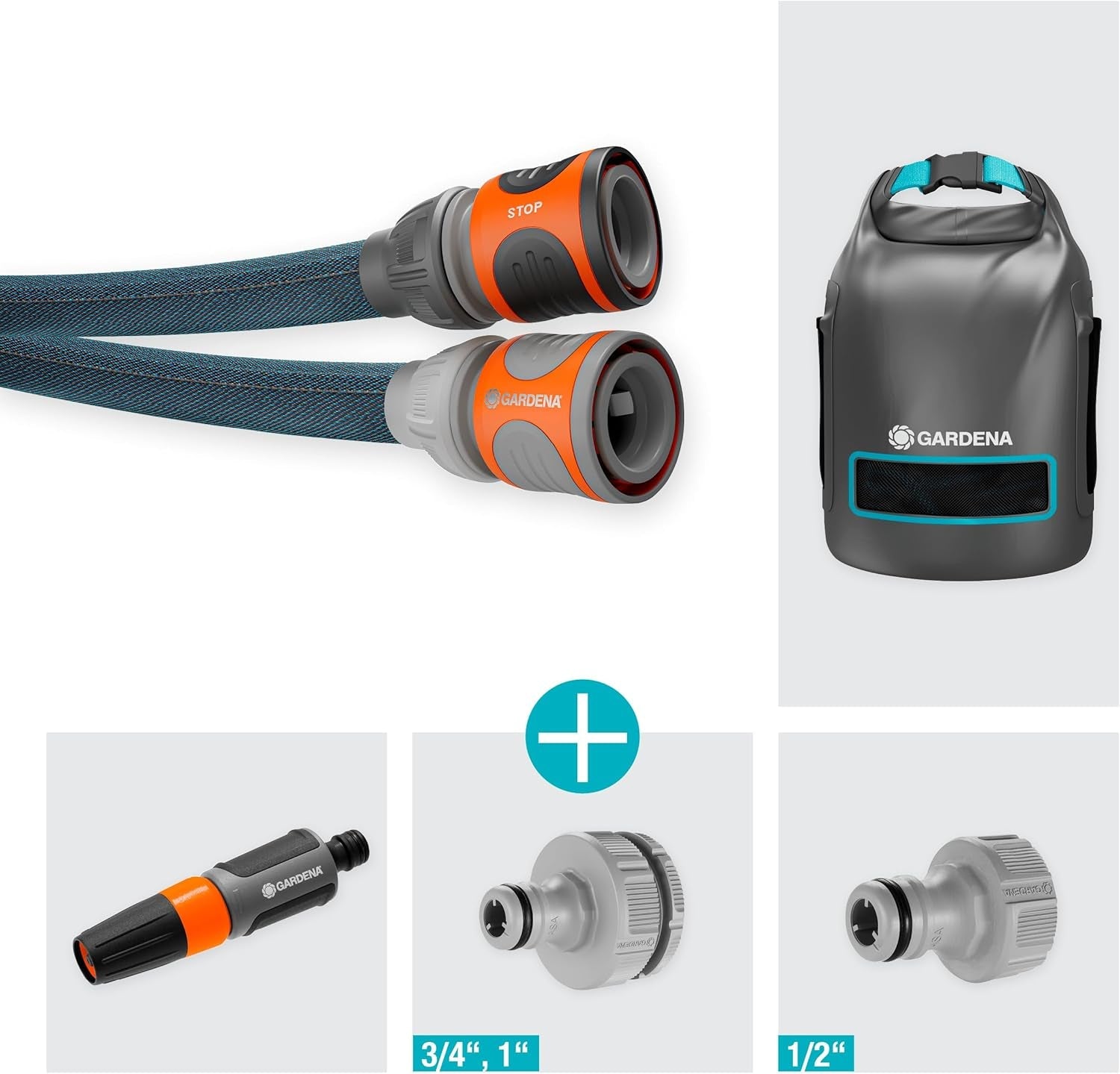 Gardena Liano Xtreme 1/2 inch, Set 15m + Geantă: Furtun de grădină extrem de robust din material textil cu geantă, cu furtun interior din PVC, ușor, rezistent la intemperii (18468-20)