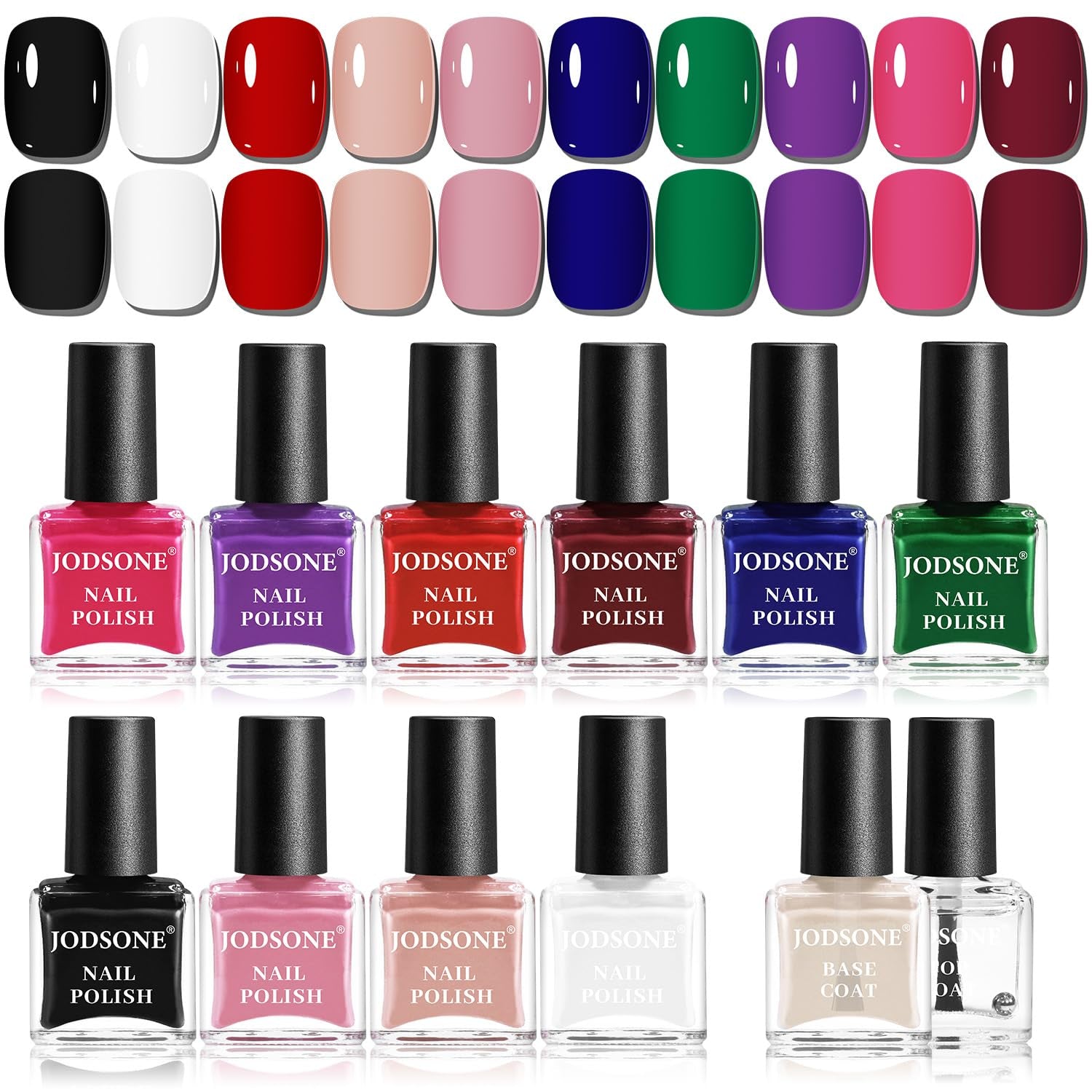JODSONE Juego de esmaltes de uñas de 12 piezas, combinación de 10 colores, 2 capas base y capa superior, esmalte de uñas de secado rápido para aficionados y principiantes