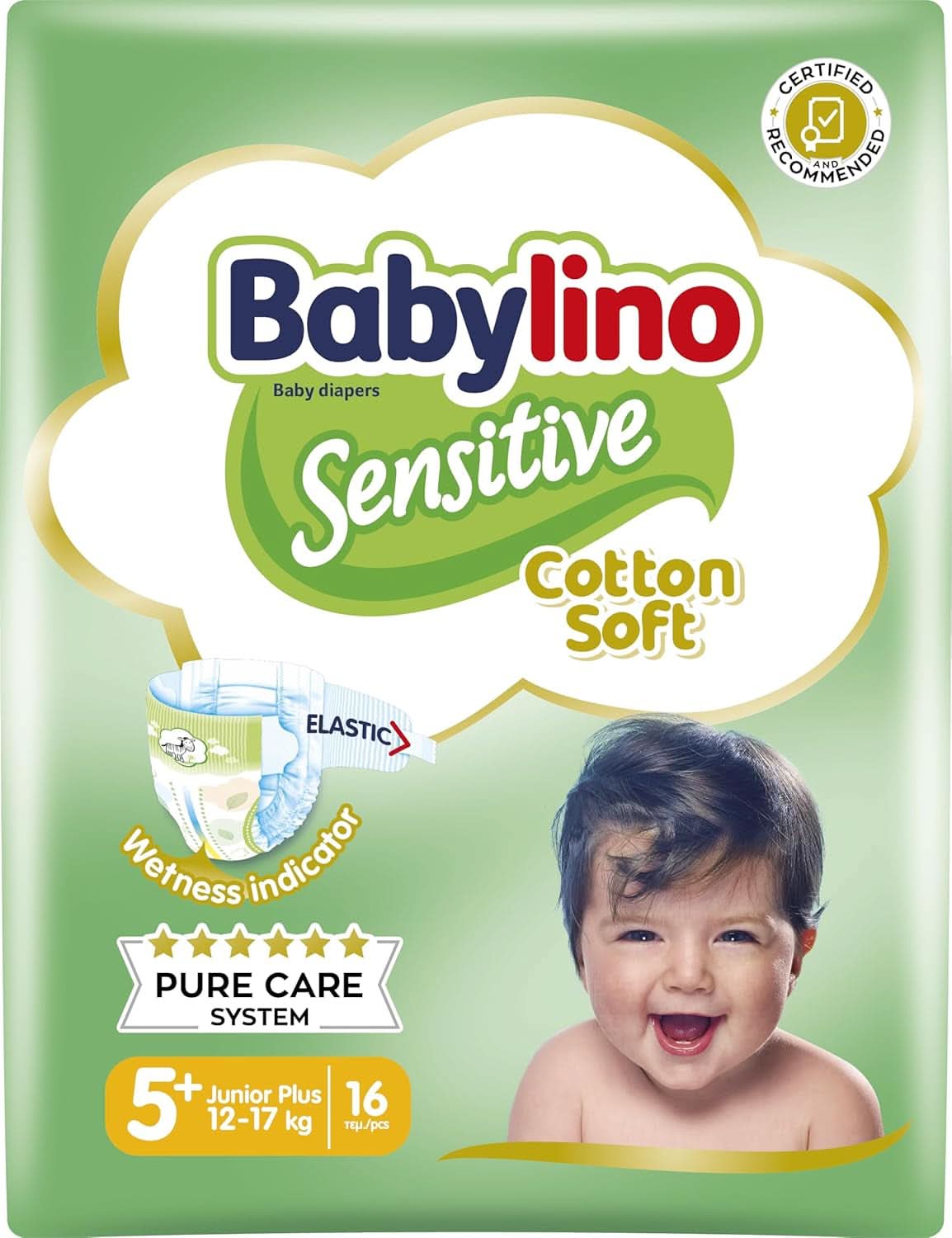 Babylino Pañales sensibles y delicados para niños, varias tallas Madre e Hijo Naty Shop Talla 5+ (16 piezas)