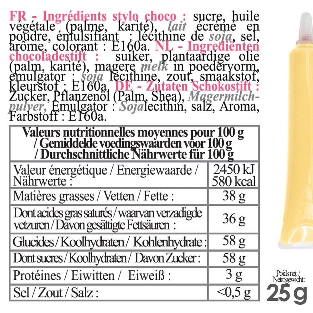 Scrapcooking - Pix Pastel Galben cu Zahăr - Zahăr cu Scriere Galben 25g - Pix Decorativ Comestibil cu Zahăr - Scriere și Desen - Etichetare Fondant, Glazură, Prăjituri - 6804