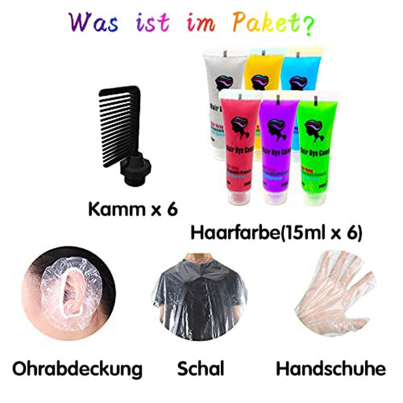 Byhoo 6PCS Vopsea de păr temporară pentru păr negru, cretă de păr, vopsea de păr lavabilă, idee de cadou pentru fete, cadou de ziua de naștere pentru adolescenți. Vopsea pentru par Naty Shop