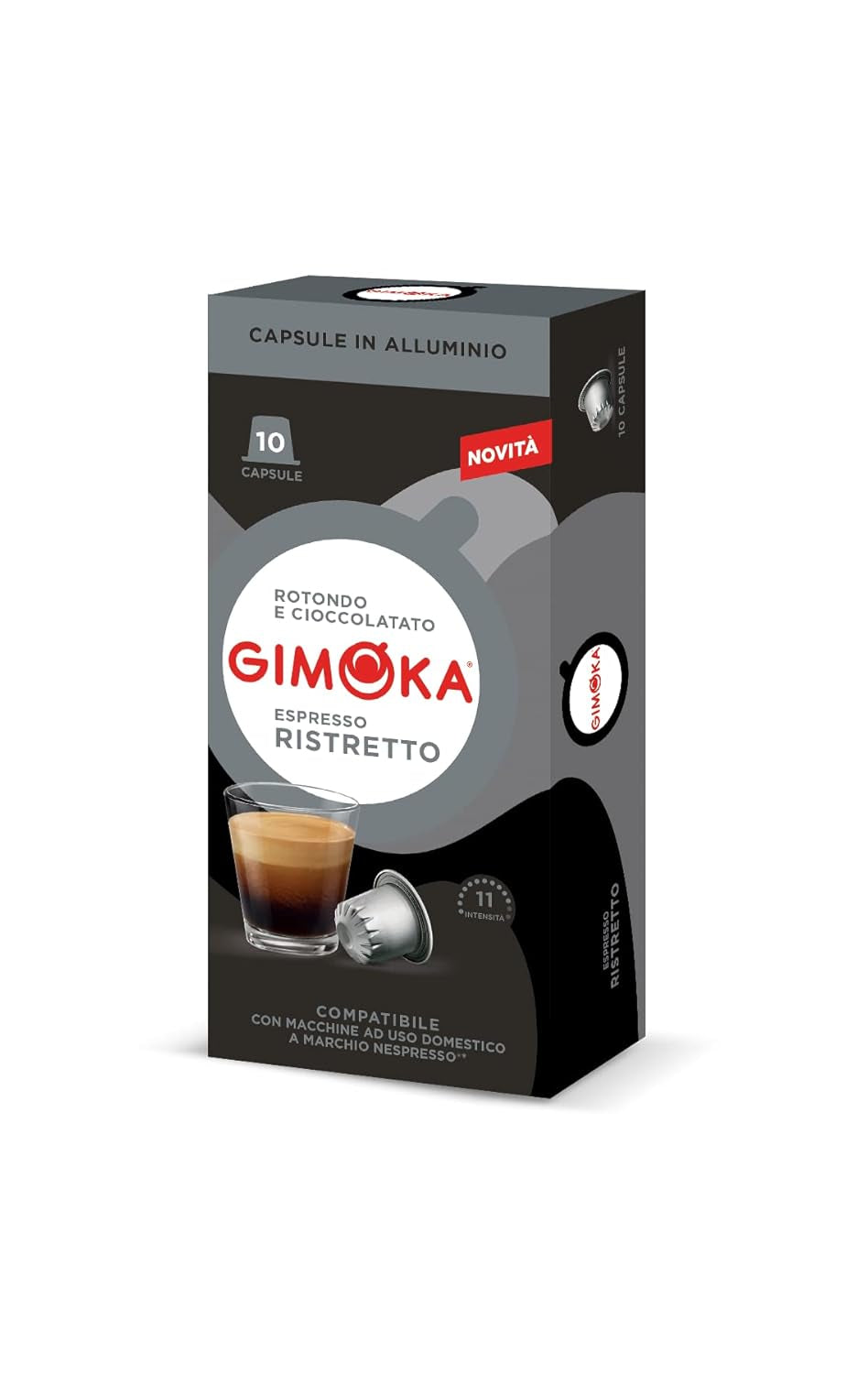 Gimoka Kaffeekapseln Espresso Ristretto, Intensität 11/13-100 Kapsel aus Aluminium - Kompatibel mit Nespresso* Haushalts-Espressomaschinen - 100 Stück (10 x 10 Getränke) - Hergestellt in Italien