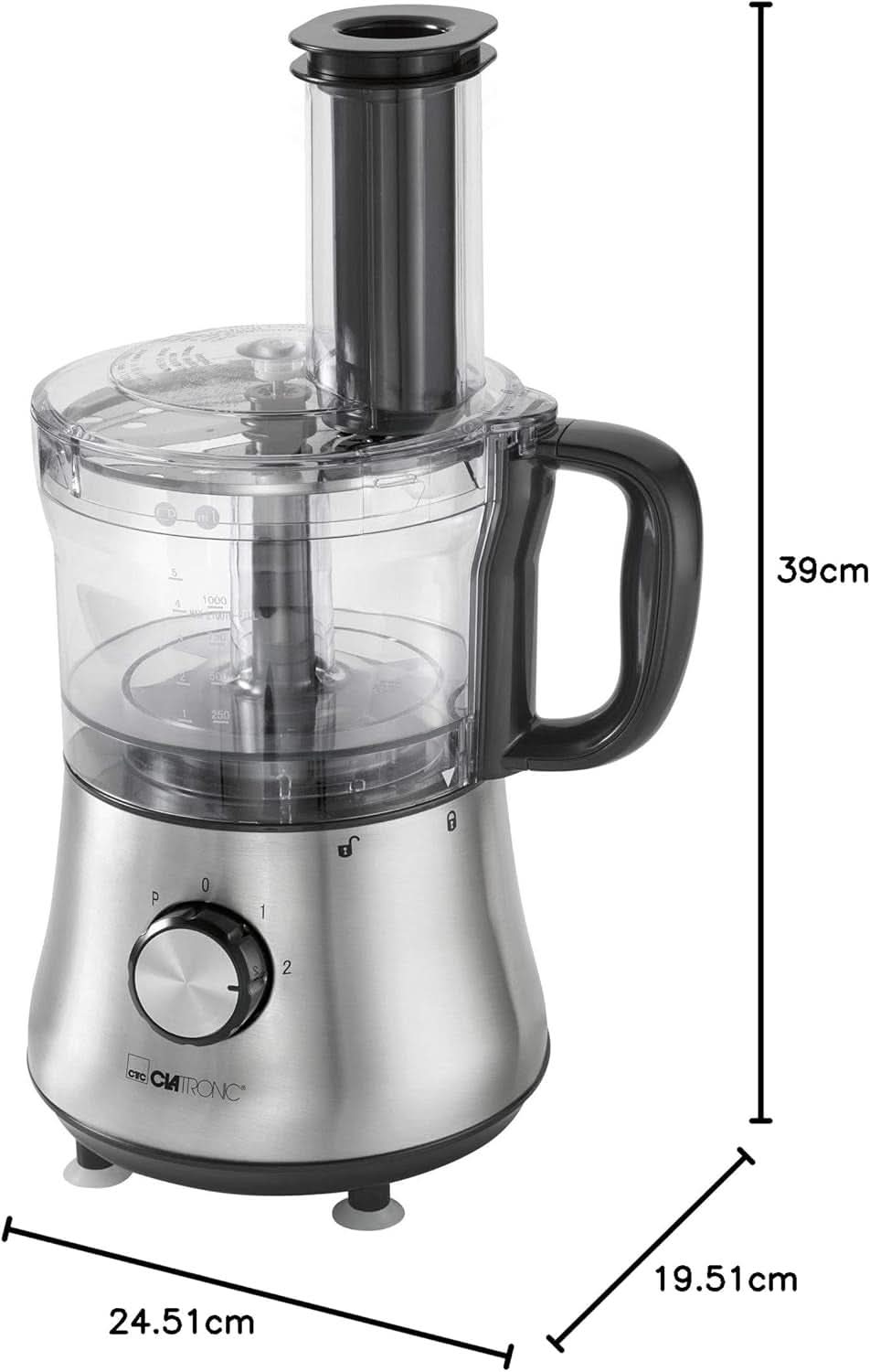 Máquina de cocina Clatronic® | 500 vatios | 4 Geschwindigkeitstufen (0-1-2 + Pulso) | Mixbehälter Mit Nachfüllöffnung (1,5 litros) | Arbeitsbehälter (1,0 litro) | Schneiden y Raspeln | KM 3646 Edelstahl Tienda Naty Madre e Hijo