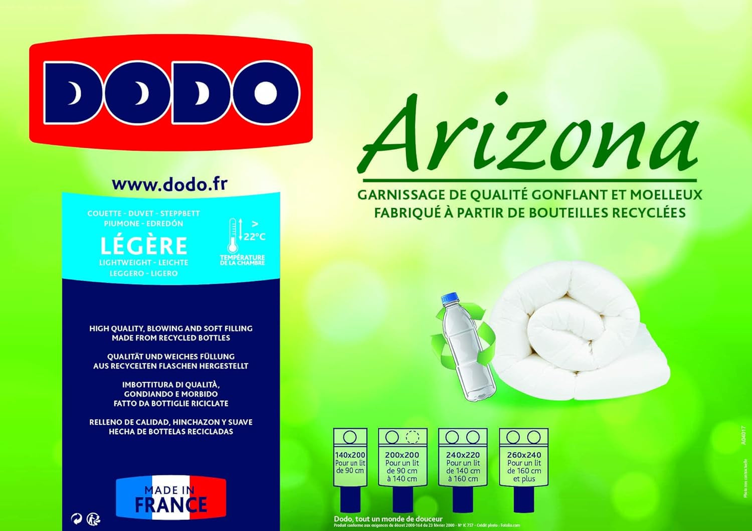 DODO Edredón Couette Arizona, ligero, poliéster, blanco, 140/200 Edredones y edredones Naty Shop