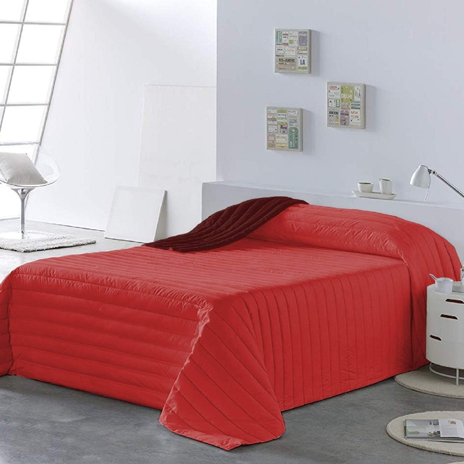 PETTI Artigiani Italiani - Cubrecama individual, colcha doble cara, colcha de muelles, azul medianoche, blanco, 100% Made in Italy Edredones y colchas Naty Shop Bordeaux Medida cama 100 (170 X260 Cm)