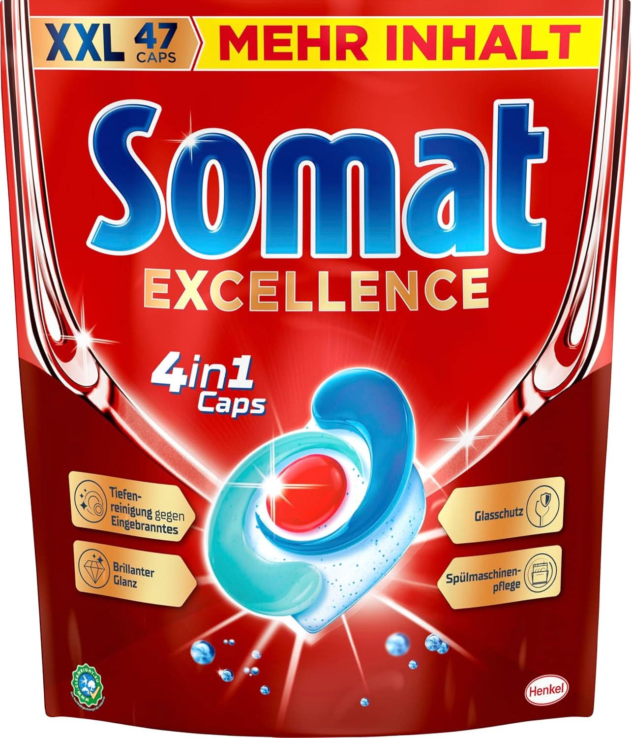 Somat Excellence 4En1 Caps (141 Caps), Detergente para lavavajillas de disolución rápida Naty Shop Detergentes de Cocina