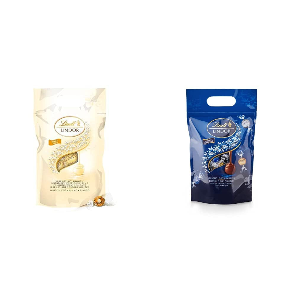 LINDOR bolitas de chocolate blanco, 1 kg y LINDOR | Bolsa resellable de 1 kg | aprox. 80 bolitas de chocolate con leche con relleno de menta | Paquete a granel, regalo de praliné, regalo de chocolate.