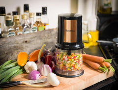 Bestron Elektrischer Multi-Zerkleinerer, Universalzerkleinerer Mit Zwei Schneidemessern & 500Ml Kapazität, Große Pulstaste, 400 Watt, Color: Kupfer Kitchen Naty Shop