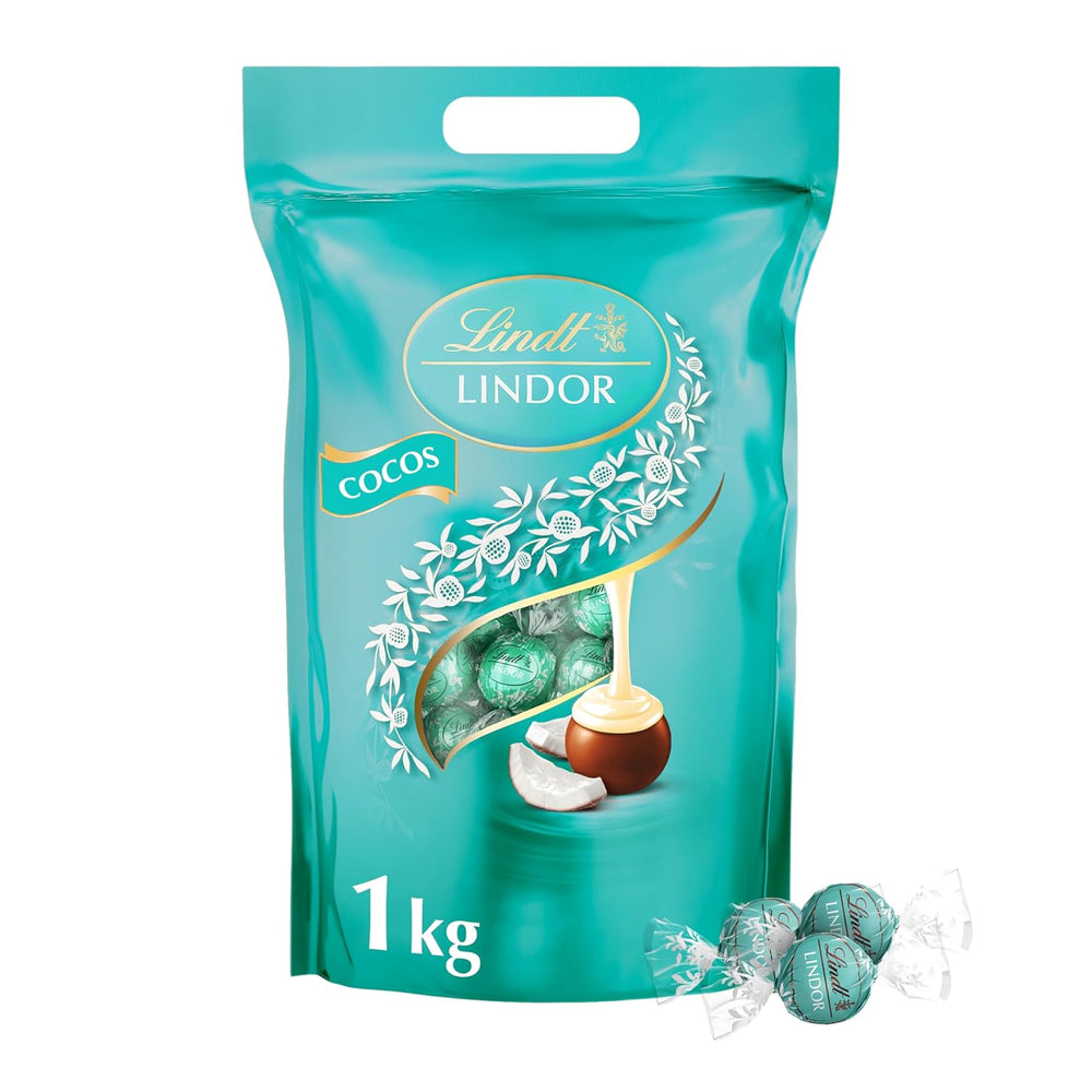 Lindt LINDOR Chocolate con Pistacho | Bolsa resellable de 1 kg | aprox. 80 bolas de chocolate con leche con relleno de crema de pistacho que se derrite en la boca | Paquete a granel, regalo de praliné