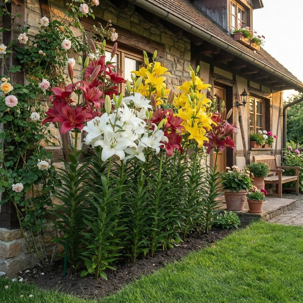 Colección de bulbos de lirio gigantes (15 bulbos de flores), 5 variedades fragantes, 5 de cada color, mezcla perenne holandesa resistente para el jardín (bulbos grandes, sin semillas)