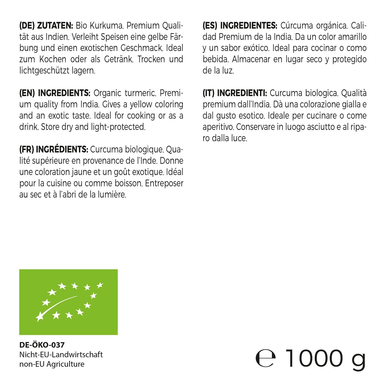 GreatVita Bio Cúrcuma en polvo, 1000 g finamente molida, 100 por ciento natural