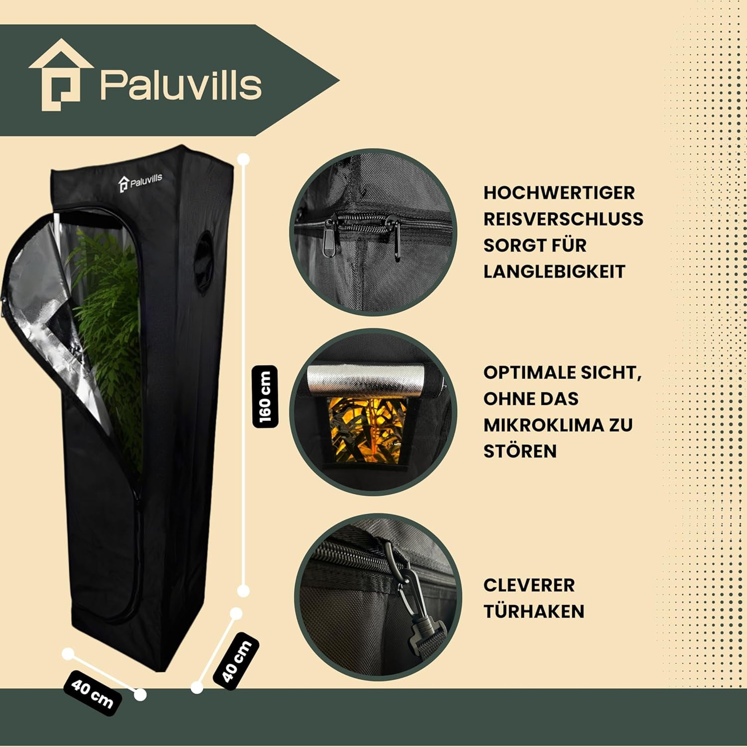 Tienda de cultivo de 40x40x160 cm con sistema de gestión de cables, ventana de visualización, marco de metal, tela 1680D, bolsa de accesorios de cultivo - Caja de cultivo interior - El mejor invernadero de propagación de plantas