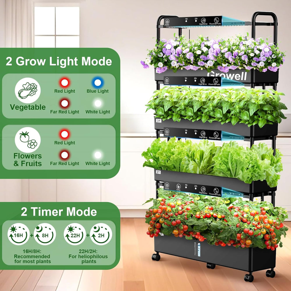 Kit de sistema de cultivo hidropónico grande, 120 cápsulas, jardín hidropónico vertical con 2 modos de iluminación, sistema de circulación automática de agua, sistema de jardinería de hierbas para interiores de 48 litros