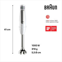Braun Household Hogar Multiquick 7 Batidora de brazo, Spritzschutz-Technologie, Spülmaschinenfest, Bpa-Freier Kunststoffbecher, MQ7000, 1000 W, Weiß Kitchen Naty Shop