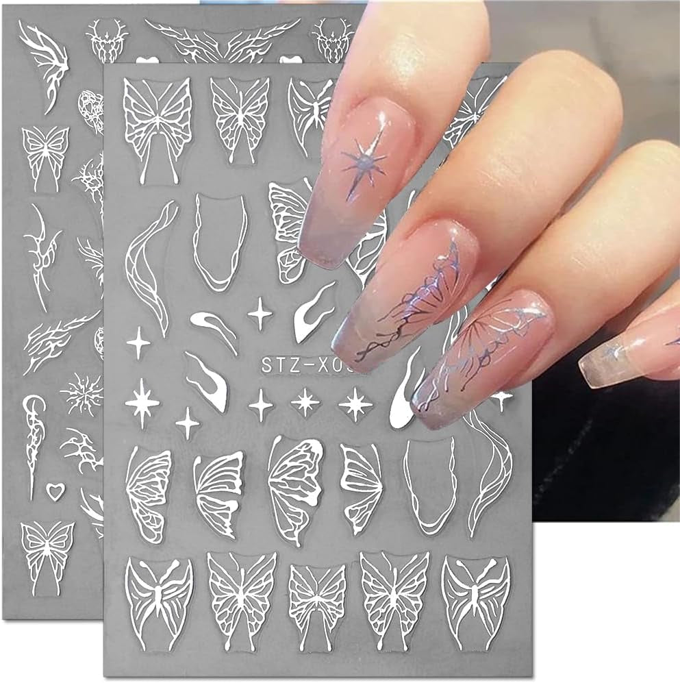 3D Metallic Schwarz Schmetterling Nagelsticker - Laser Pink Aurora Nagelaufkleber - Punk Butterfly Nail Art Stickers - Silver Nail Sticker - Nageldesign Zubehör