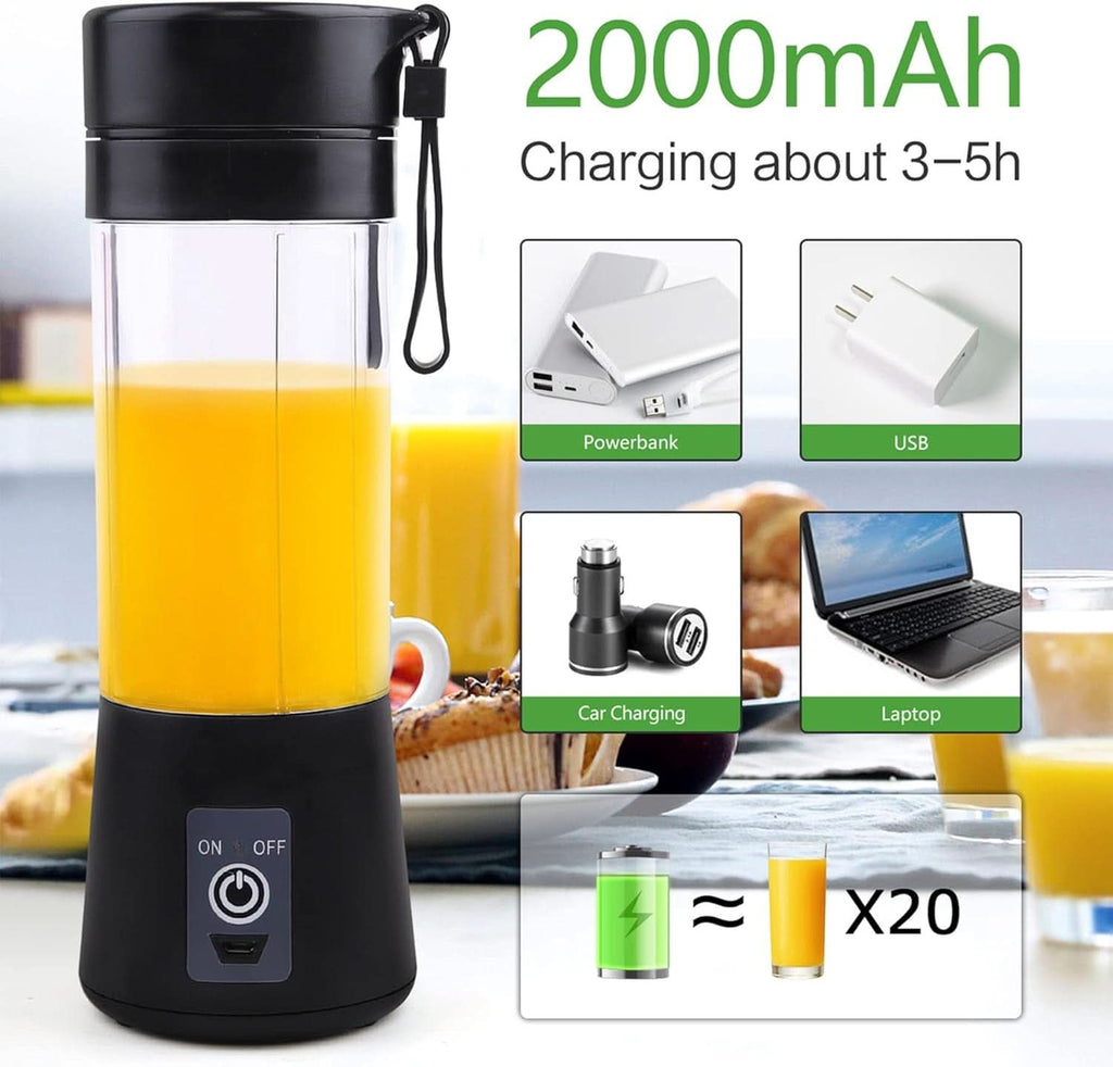 Mixer Smoothie Maker Tragbarer Entsafter: 380Ml Standmixer Persönlicher Shaker Proteinshake Mit 6 Edelstahlmesser Tragbar-Bpa-Freie Mit Usb-Mixbecher Für Shakes,Saftoutdoor,Schwarz Bucatarie Naty Shop