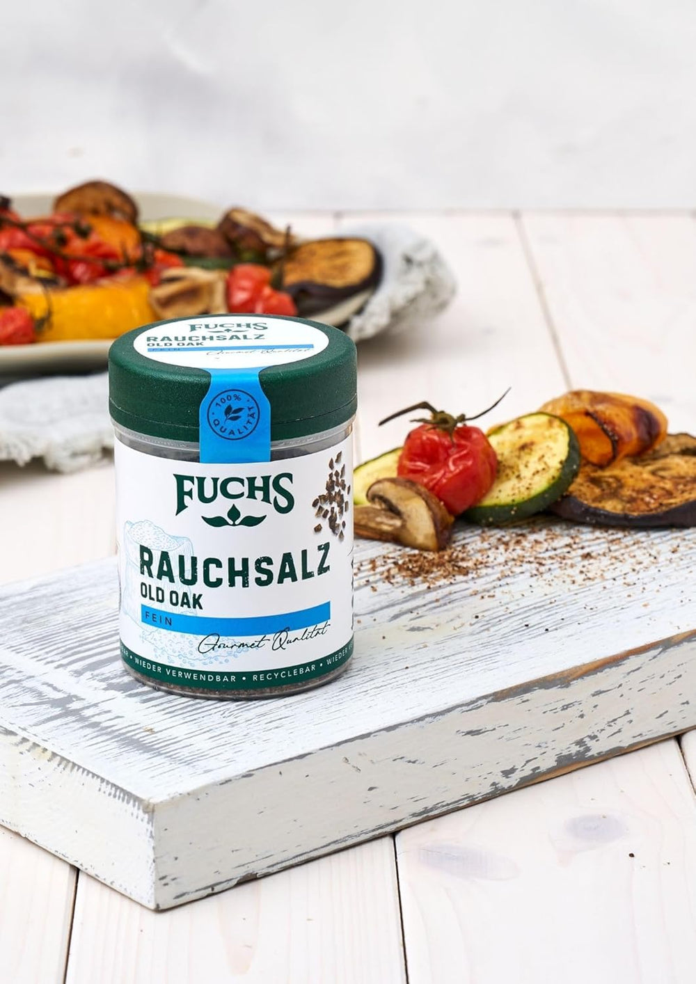 Fuchs Gewürze - Rauchsalz "Old Oak" - über Eichenholz geräuchert, rauchiger Gesmack für Grillfleisch oder Fisch - natürliche Ingrediente - 100 g en wiederverwendbarer, recyclebarer Dosis