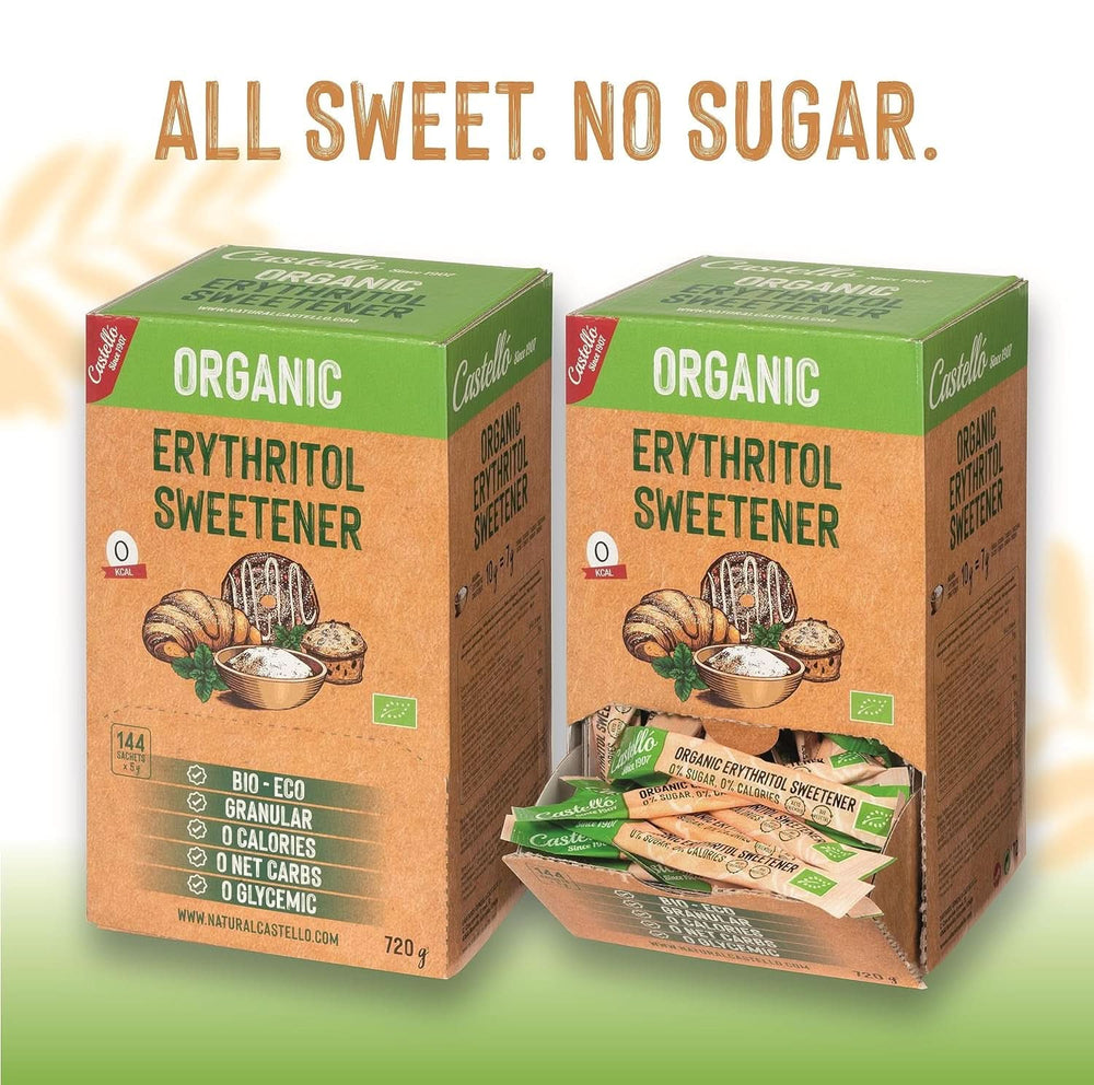 Eritritol orgánico natural | 144 bolsitas de 5 G, 720 gramos totales Edulcorantes Naty Shop