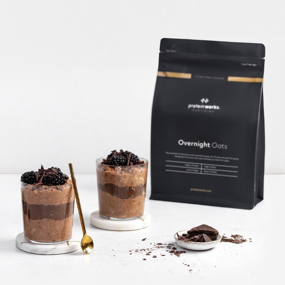 Avena nocturna con proteínas | Chocolate negro y frambuesa | Desayuno rico en proteínas | Merienda baja en azúcar | Avena con IG bajo | 500g