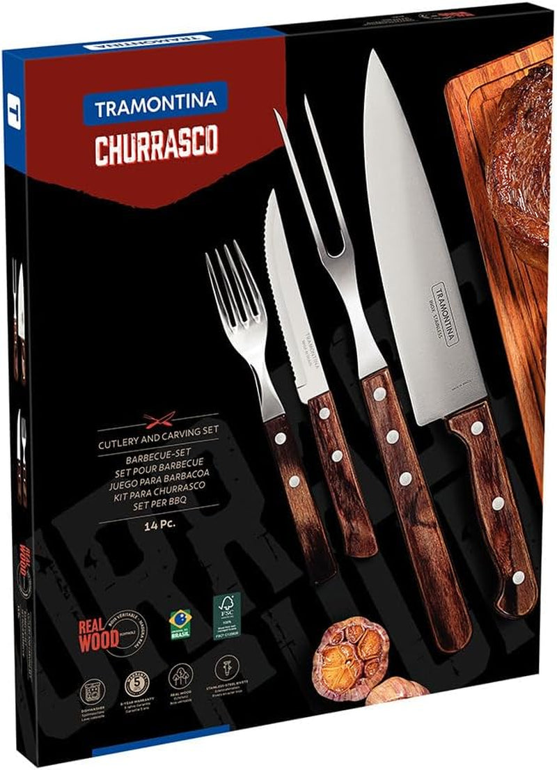 Juego de Cubiertos Grill Tramontina de Acero Inoxidable 14 Piezas Cubiertos para Carne Juego Grill Cocina Naty Shop