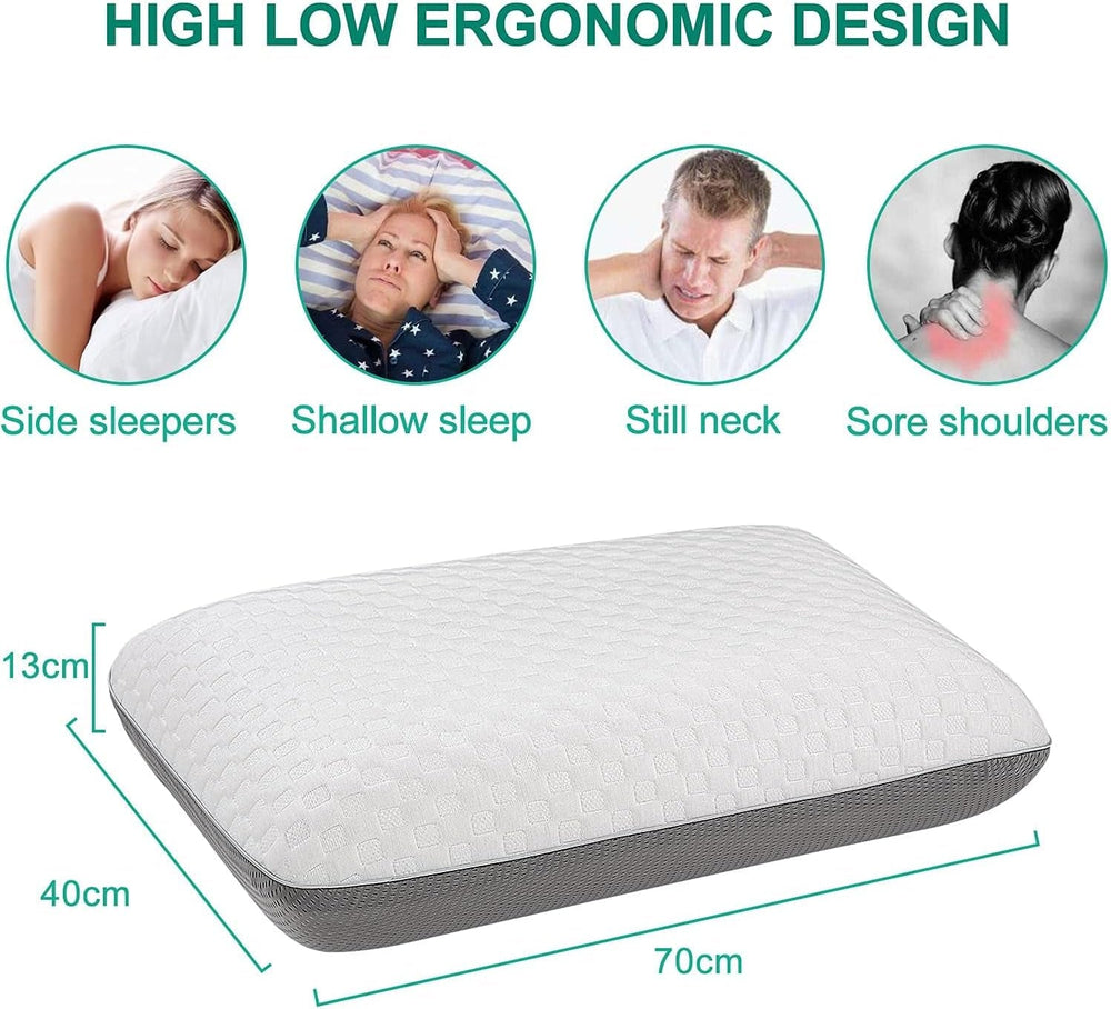 Fityou Pernă din spumă de memorie, pernă de sprijin pentru gât, pernă ergonomică de dormit, pernă de răcire, design cu două fețe, capac de pernă lavabil (67.5X40X13Cm) Perne ortopedice cervicale Naty Shop