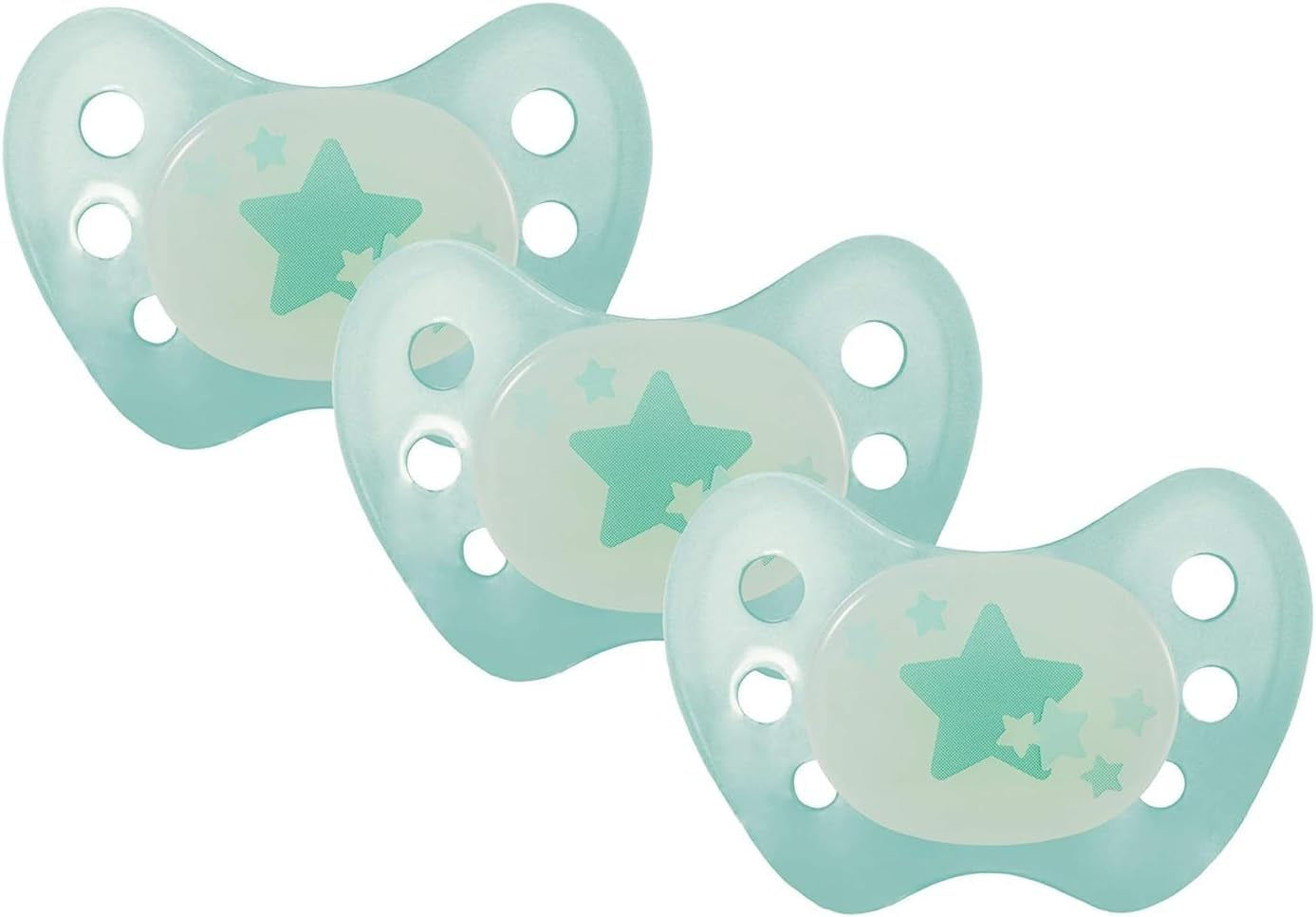 Suzete de noapte din silicon dentistar, pachet de 3 - mărimea 3, de la 14 luni - Suzete care strălucesc în întuneric cu treaptă dentară - fără BPA - fabricate în Germania - Lună, galben