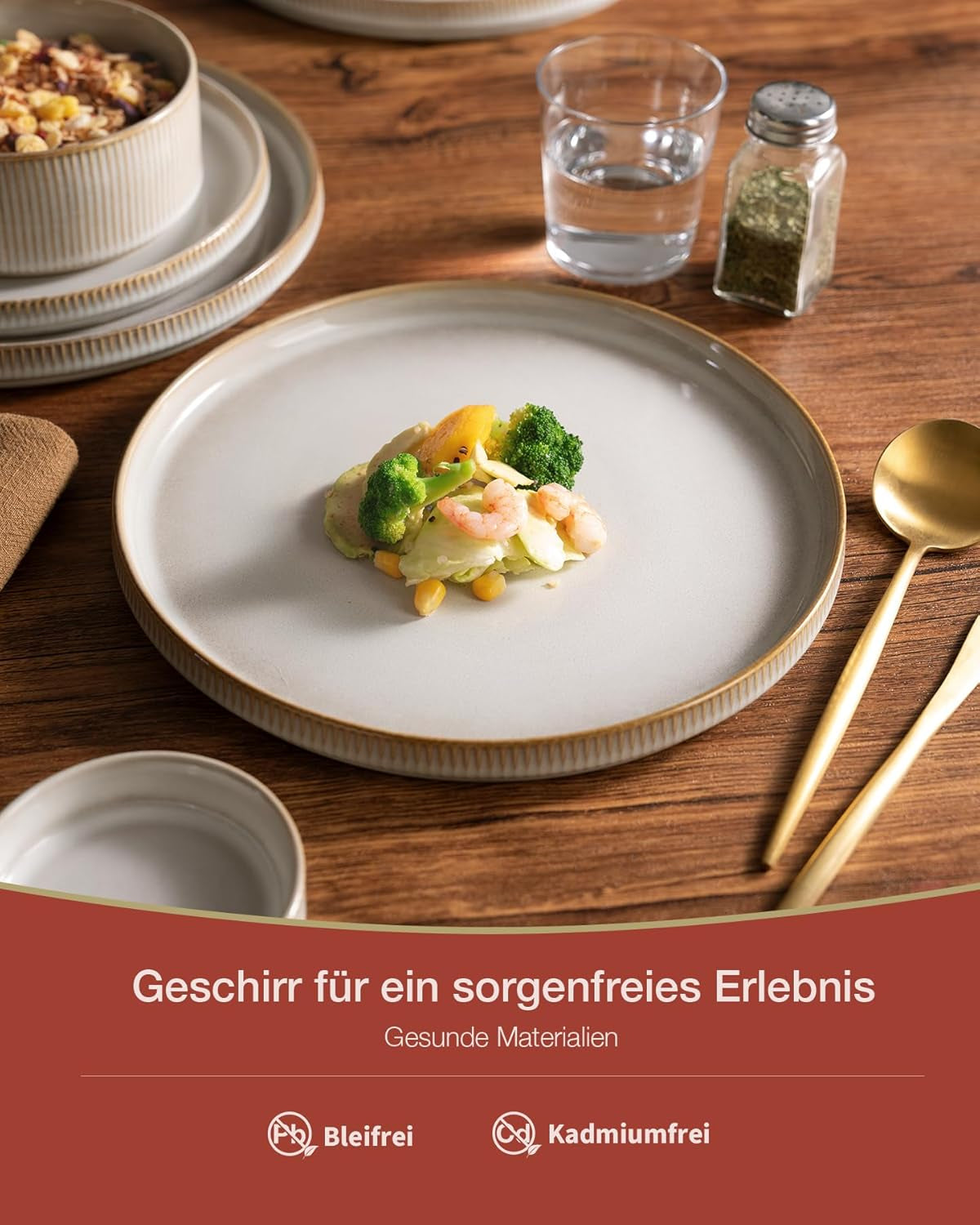 Set de veselă Star cu 18 piese, set de veselă pentru 6 persoane, set de veselă din gresie, rezistent la zgârieturi, potrivit pentru cuptorul cu microunde și mașina de spălat vase, alb cappuccino