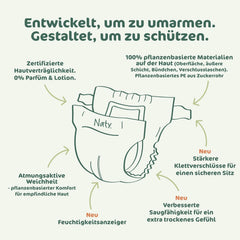 Pañales para bebé Naty BioEmbrace, talla 3 (4-9 kg) | Materiales 100% vegetales, suaves con la piel | Suavidad transpirable, testado dermatológicamente, excelente absorción | 100 uds.