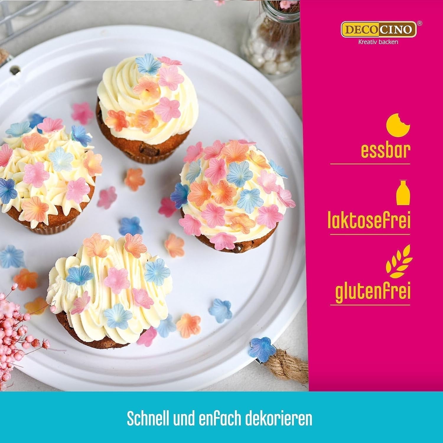DECOCINO Oblaten-Blumen Pastell - Essbare Blüten Aus Esspapier, Ideal Zum Dekorieren Von Hochzeits-Torten, Geburtstags-Kuchen, Cupcakes Uvm. Glazuri si Decor Naty Shop