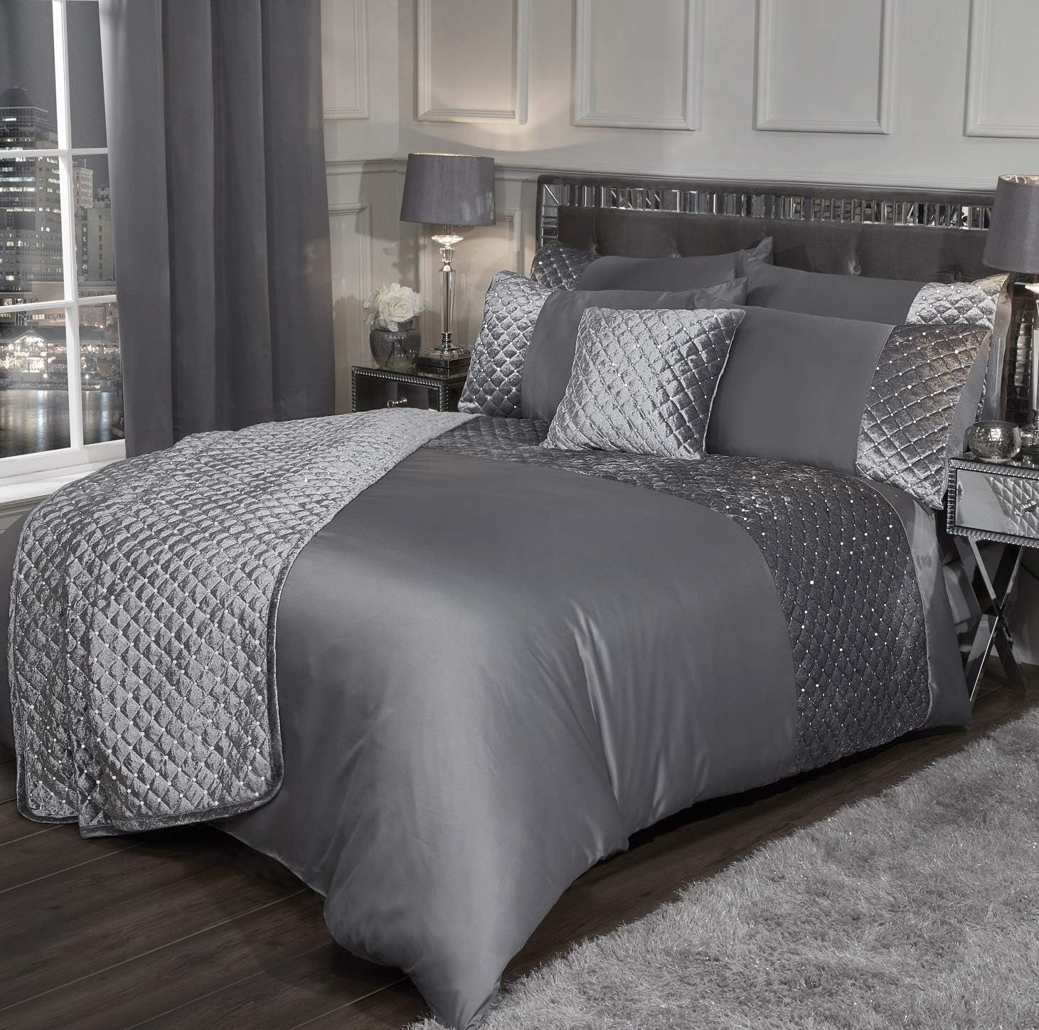 Emma Barclay Juego de cama Glamour para cama de matrimonio, visón, poliéster, crema Camas y Edredones Emma Barclay Cama de matrimonio Gris