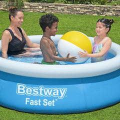 Piscina elevada Bestway Fast Set sin bomba, Ø 183 x 51 cm, azul, redonda, 940 litros, material TriTech, automontable, válvula de seguridad, incl. parche de reparación