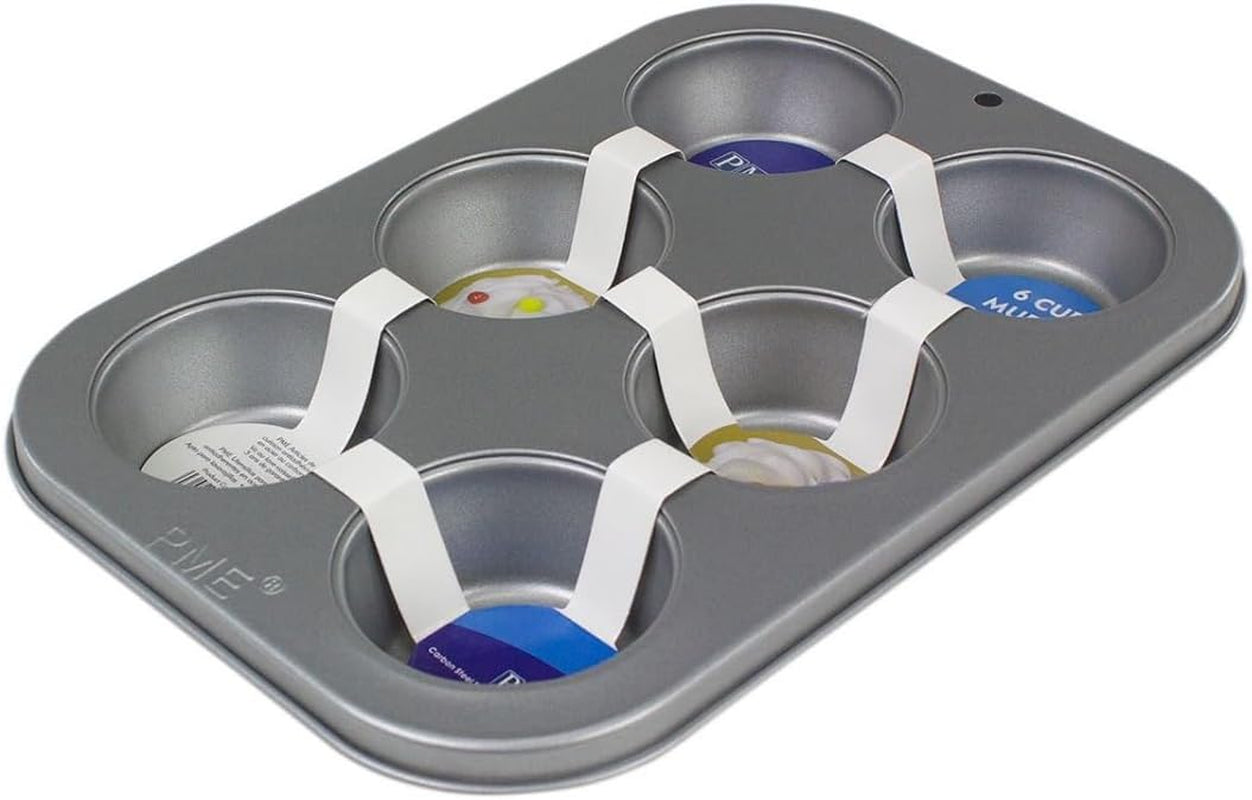 CSB108 Molde para Muffins de Acero al Carbono Antiadherente con 6 Orificios, Acero Inoxidable, Plata, 28,9 X 17,7 X 3,1 cm Moldes y Bandejas para Hornear Naty Shop